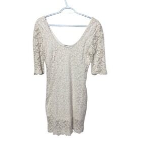 White Floral Lace Mini Dress 3/4 Sleeve Scalloped Hem Bridal Shower